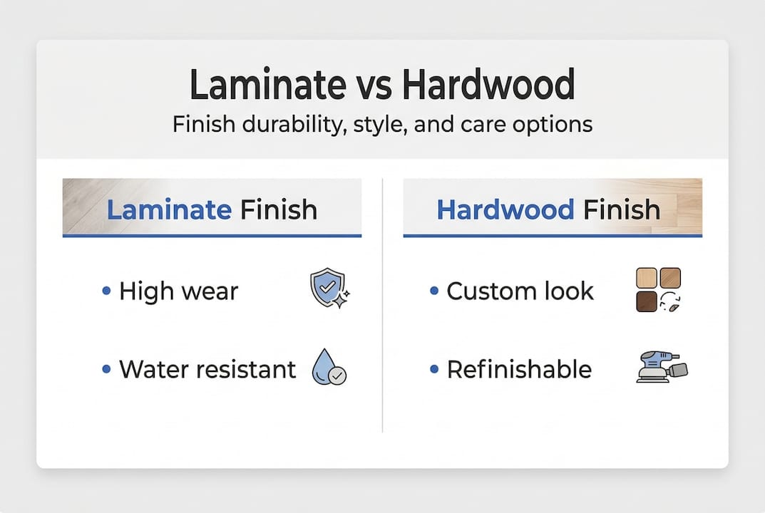 Infographic comparing laminate and hardwood floor finishes