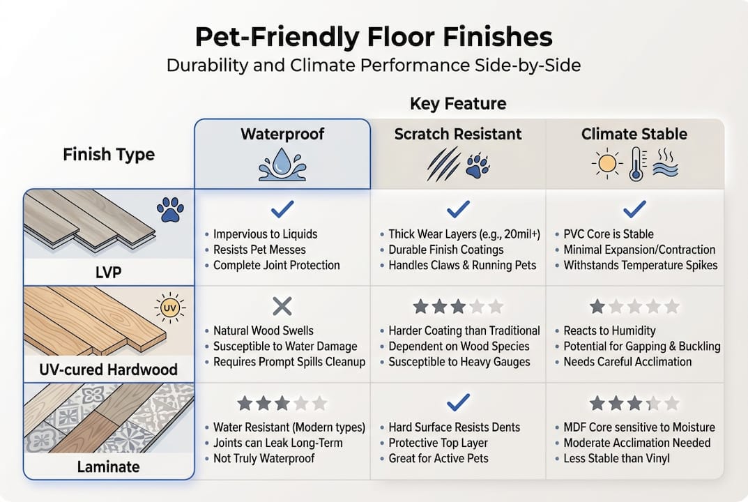 Infographic comparing pet-friendly floor finishes