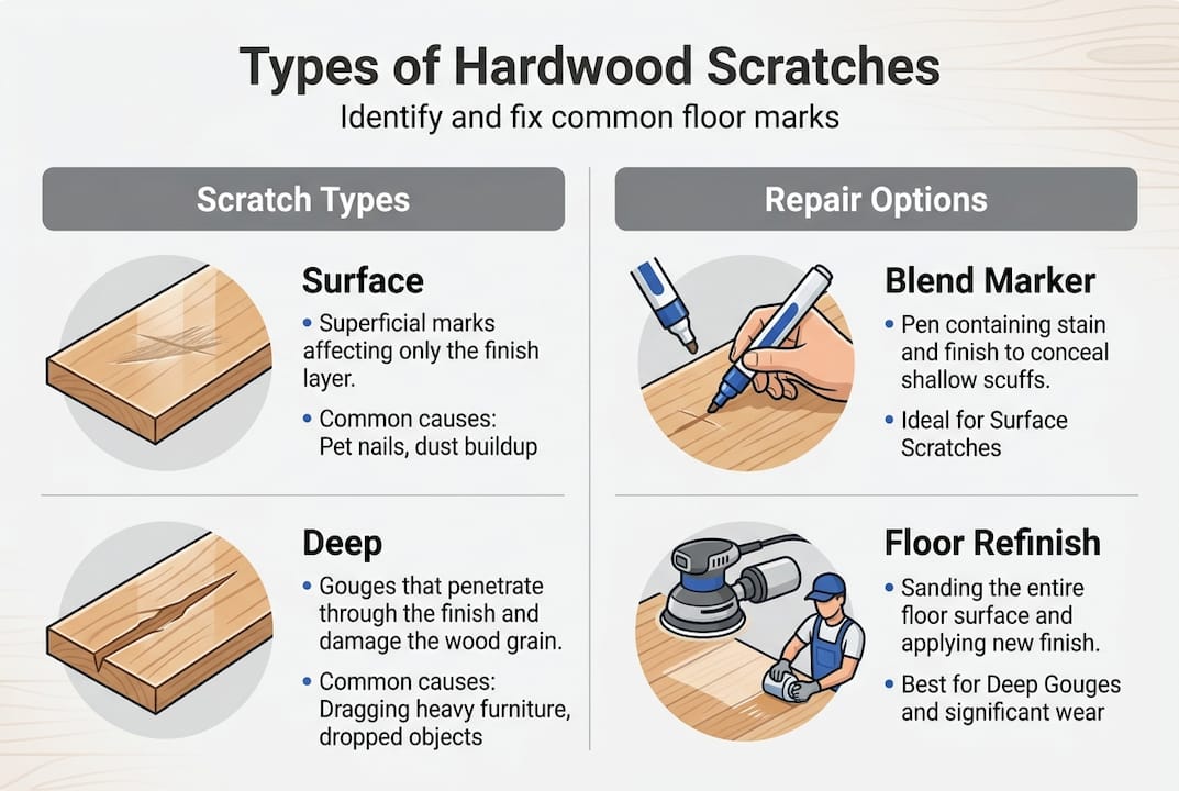 Infographic showing types of hardwood scratches