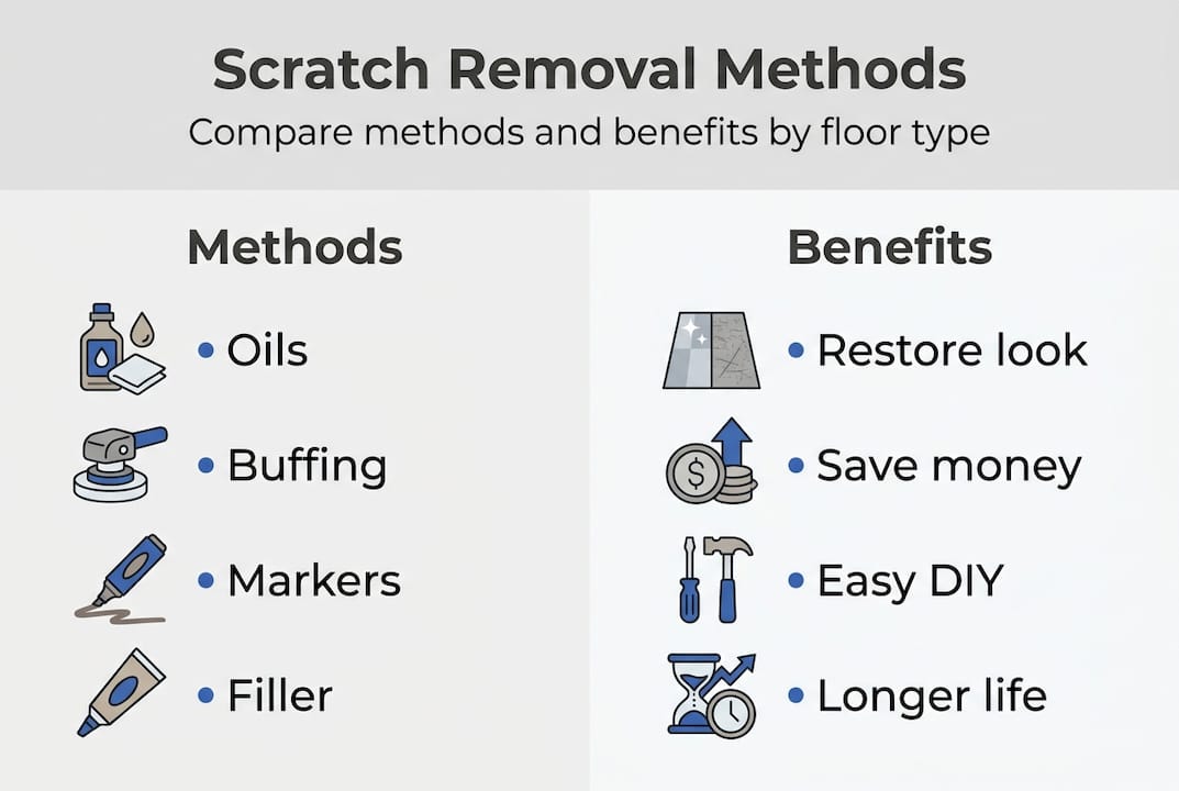 Infographic comparing floor scratch removal methods and benefits