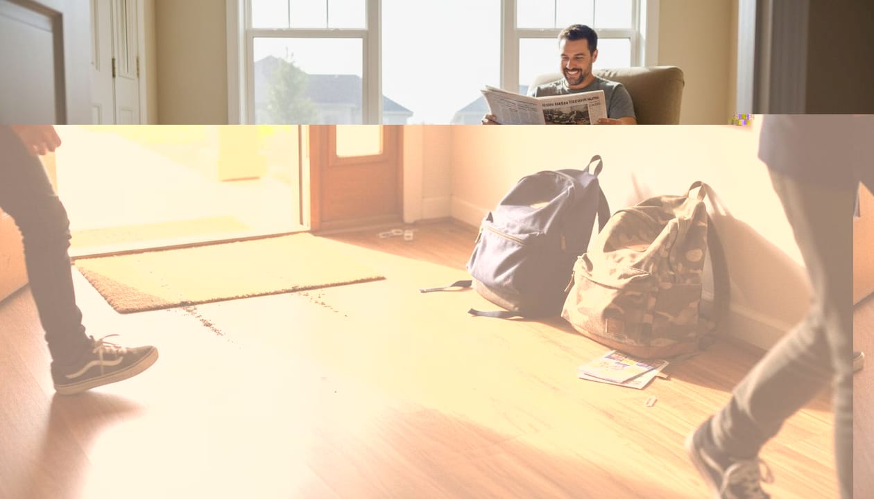 High-traffic laminate floor with visible wear