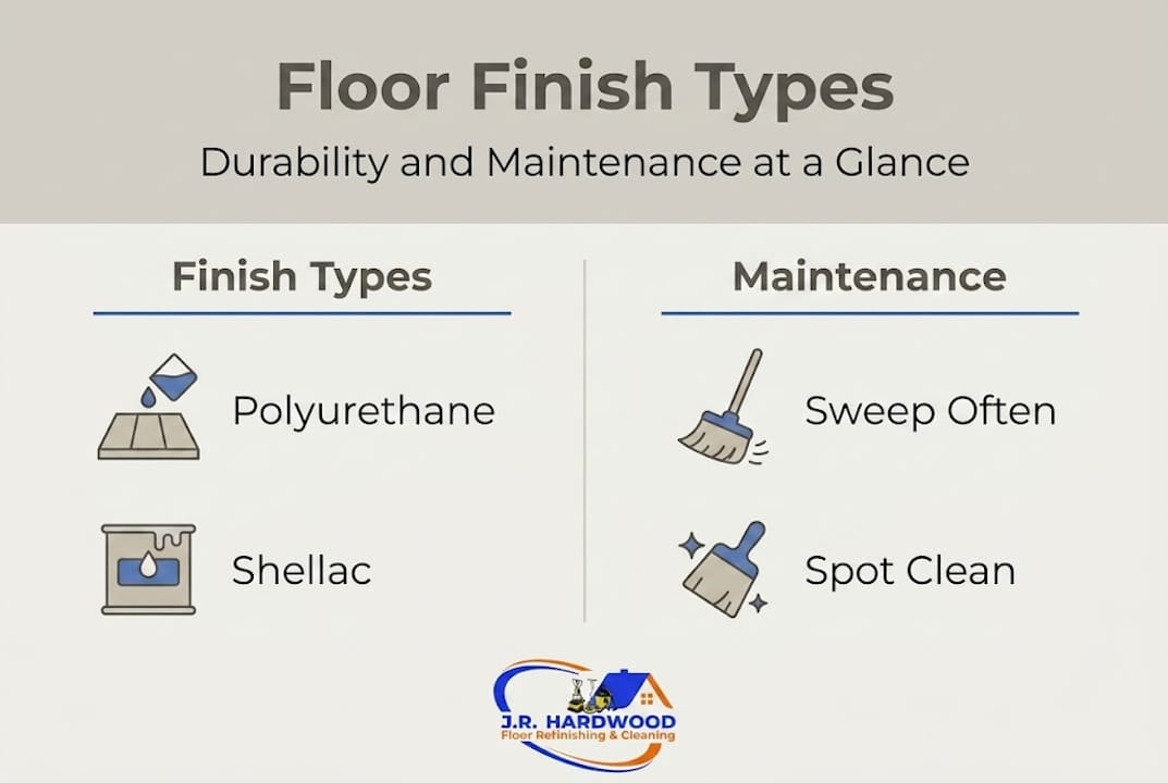 Infographic comparing floor finish types and care