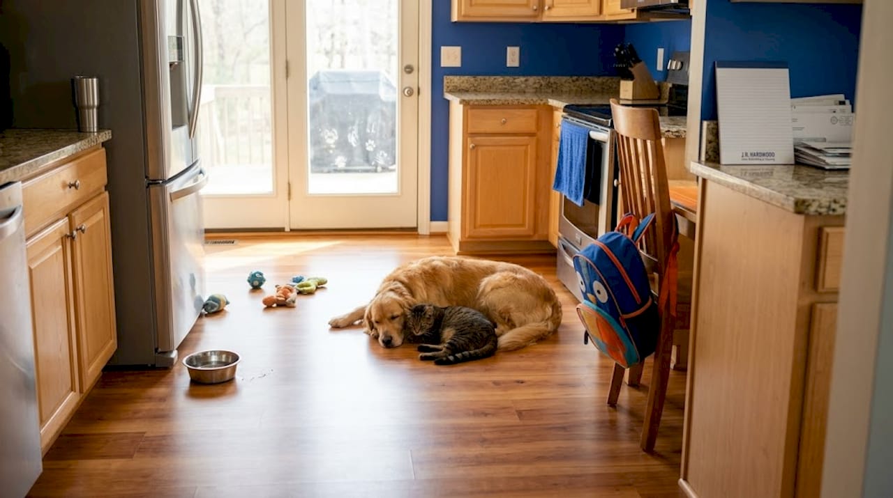 Pets relax on scratch resistant laminate floor