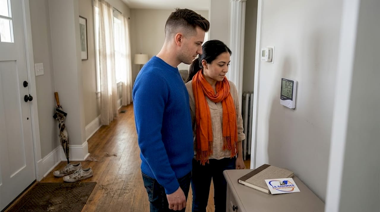 Couple checks humidity for engineered hardwood