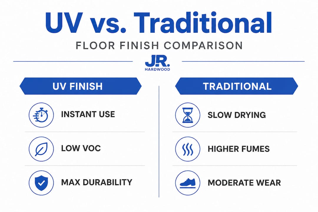 Infographic comparing UV and traditional floor finishes