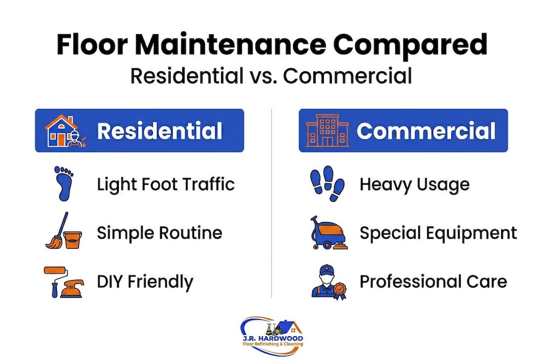 Infographic comparing residential and commercial floor maintenance