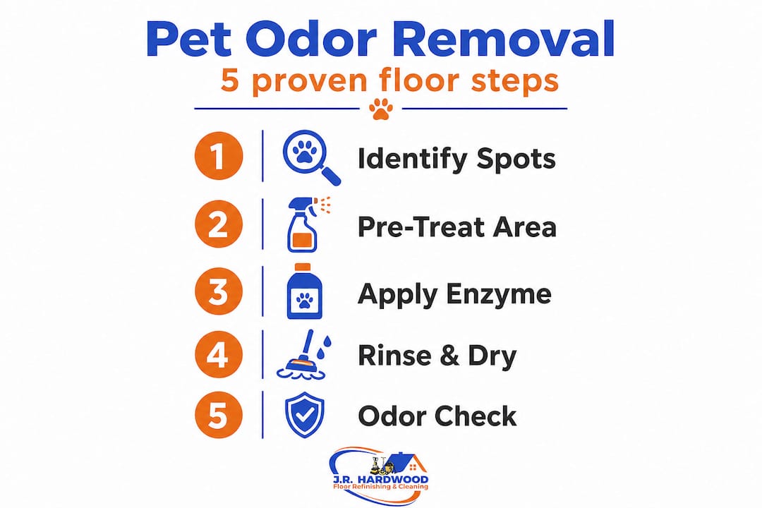 Infographic of five-step pet floor odor removal process