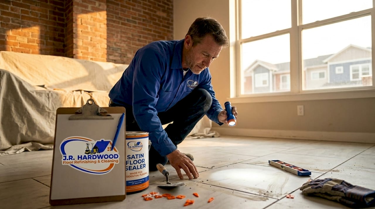 Contractor inspecting porcelain tile durability
