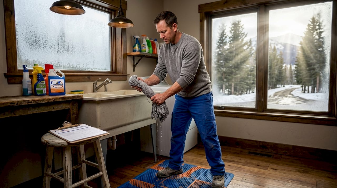 Man preparing mop during Colorado winter cleaning