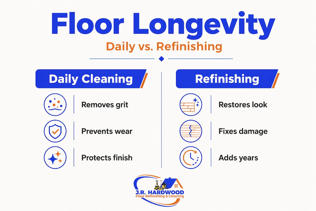 Infographic comparing daily cleaning and refinishing