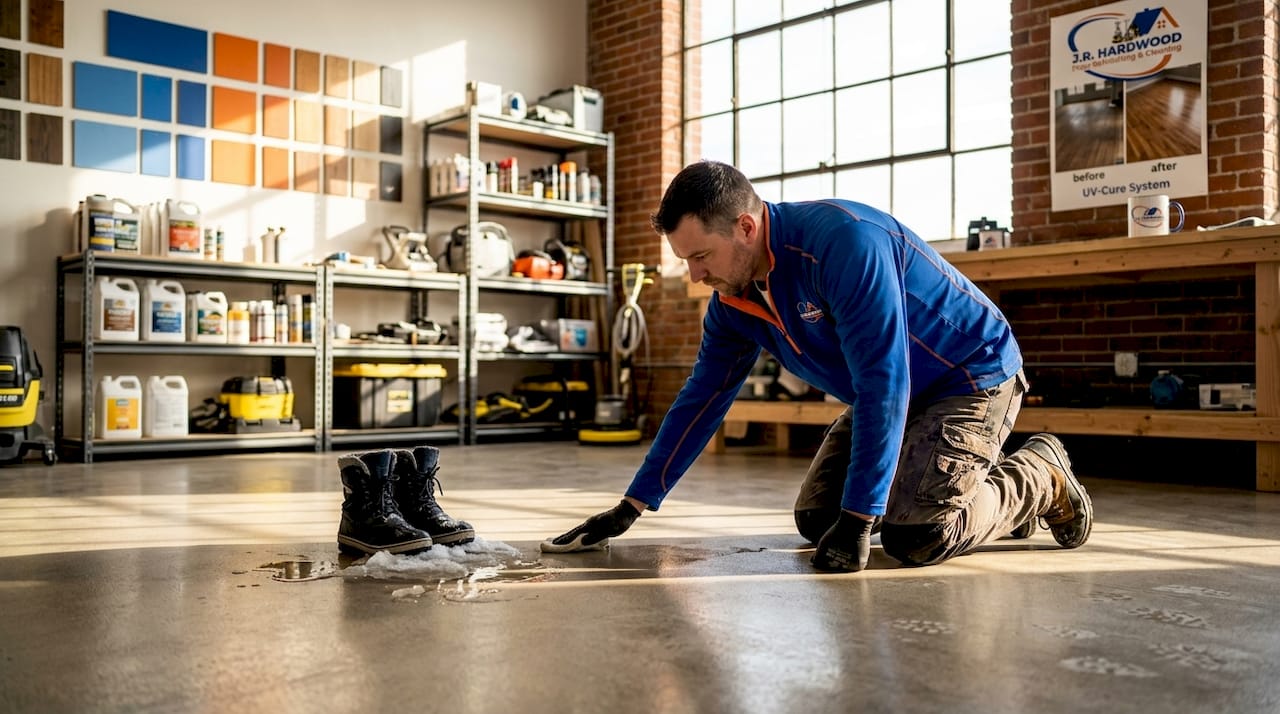 Contractor tests waterproof urethane garage floor