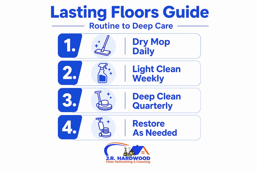 Infographic showing steps for regular floor maintenance