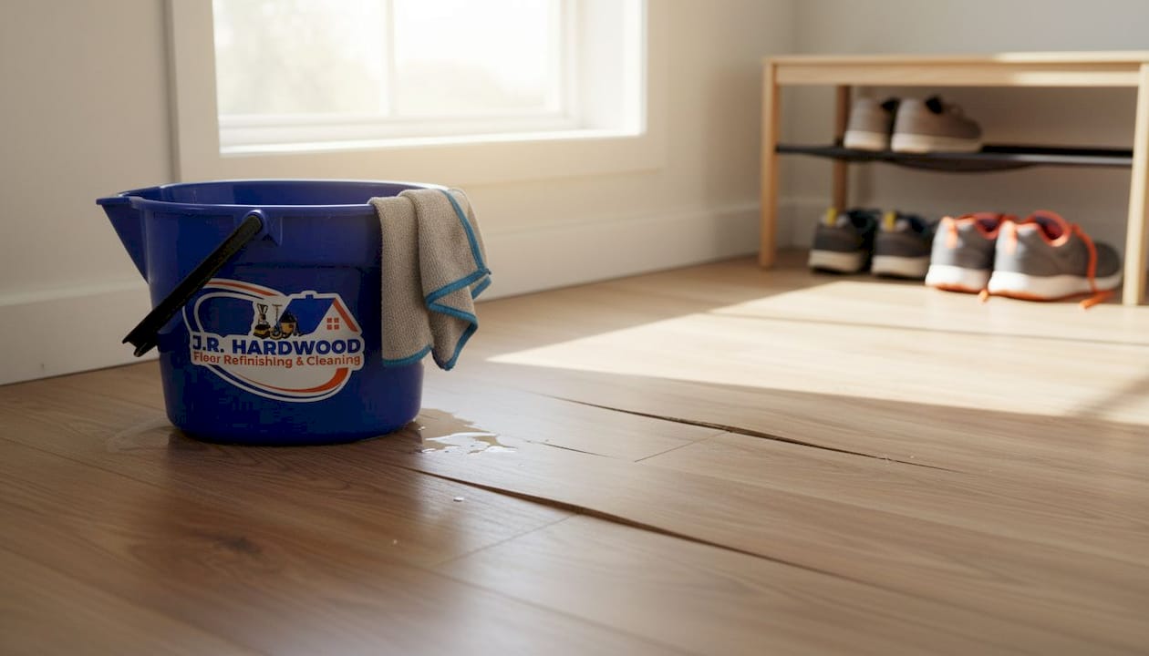 Swelling from moisture in laminate floor close-up