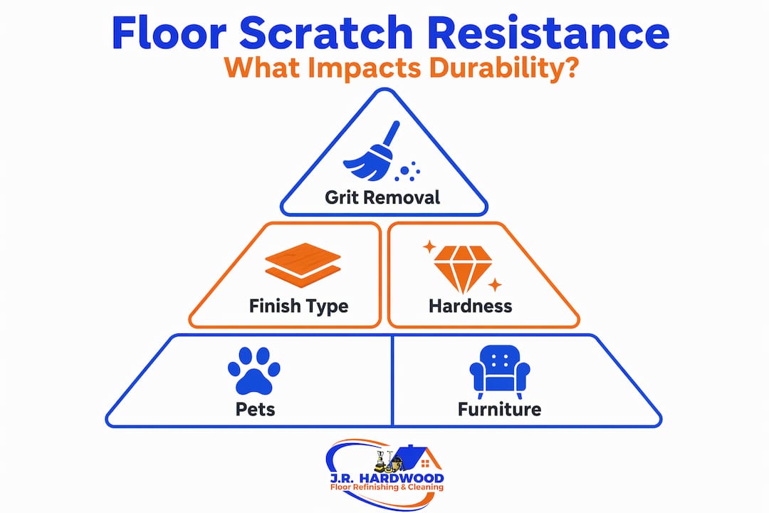 Infographic showing main factors affecting floor scratch resistance