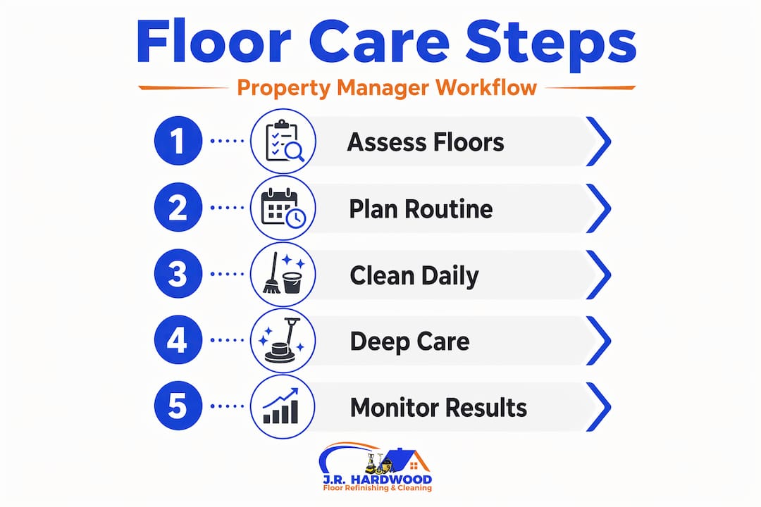 Infographic showing steps in property floor care workflow