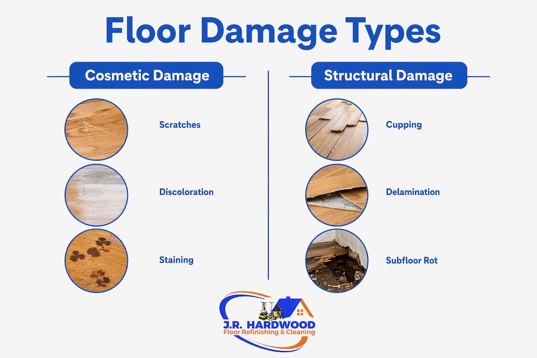 Infographic showing cosmetic vs structural floor damage