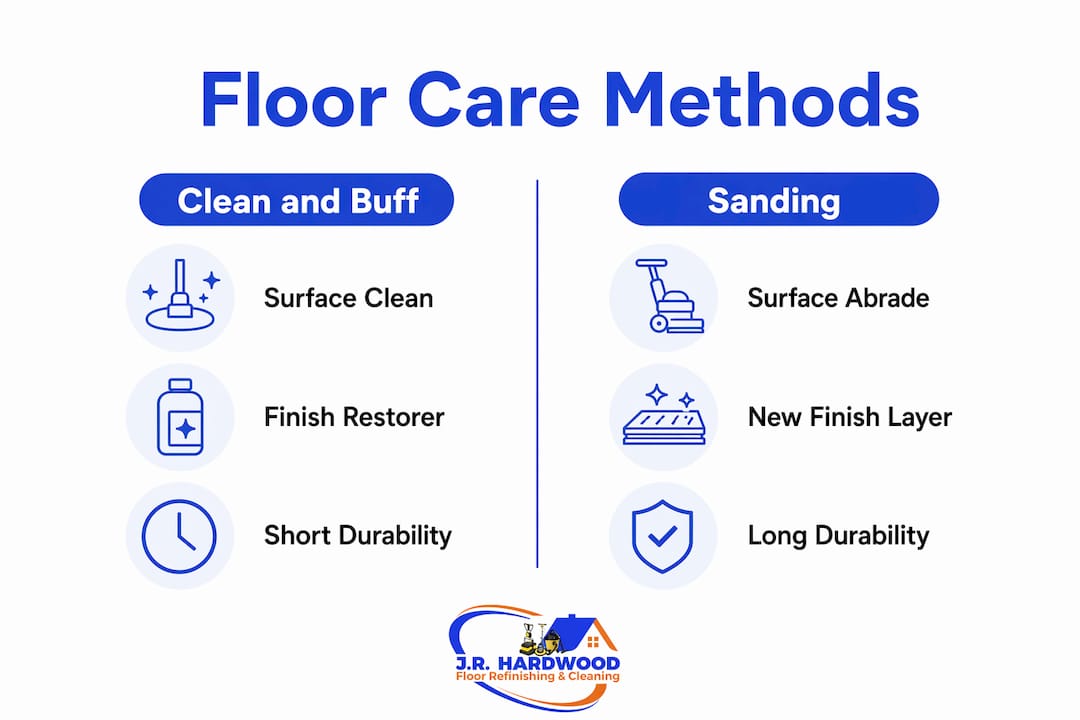 Infographic comparing clean and buff with sanding