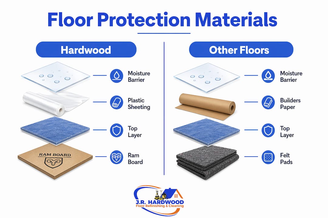 Infographic comparing protection materials for hardwood and other floors