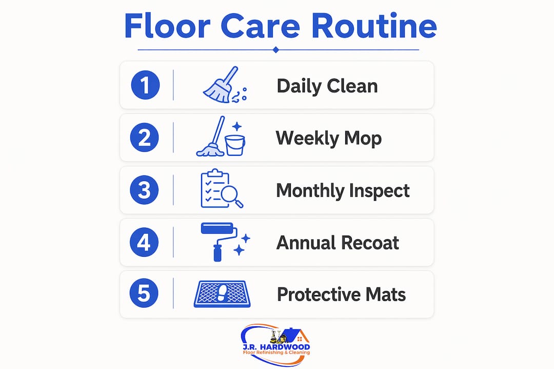 Infographic illustrating floor care routine steps