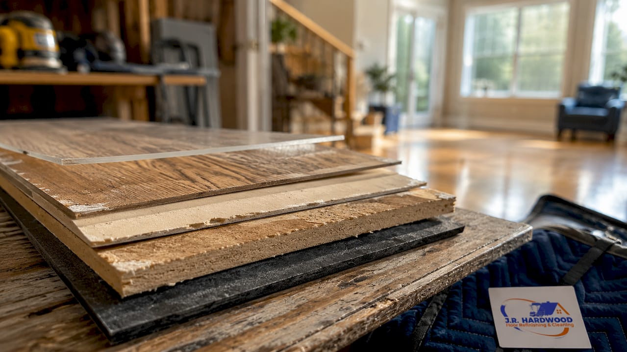 Cross-section of laminate flooring layers