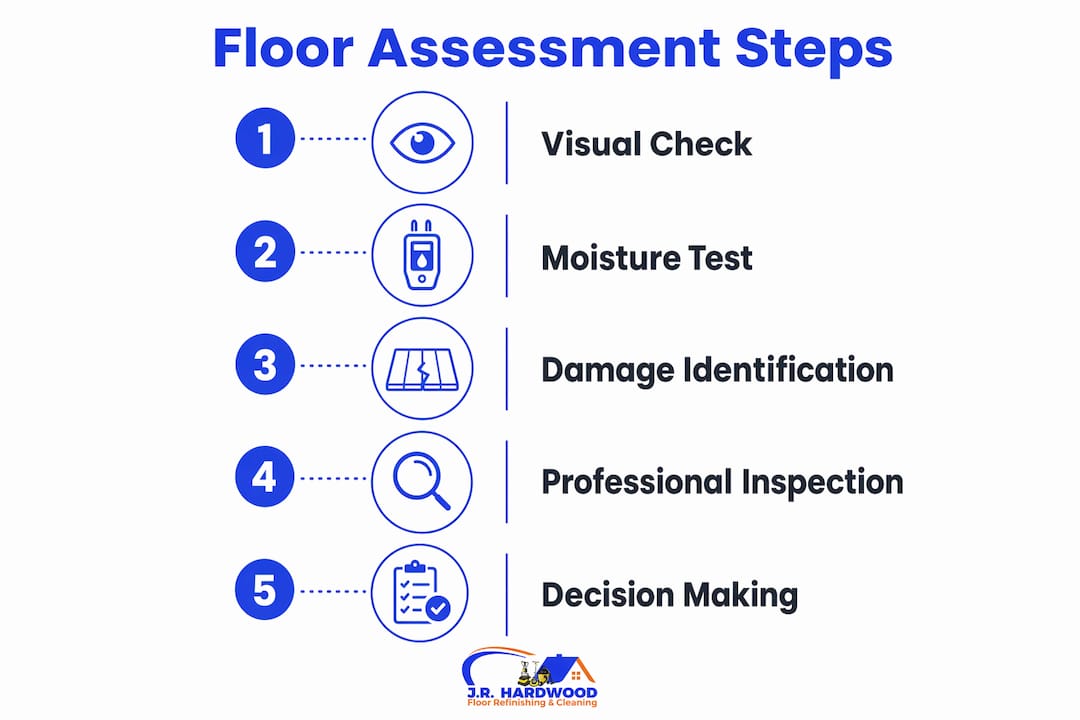 Infographic illustrating 5 key steps in floor assessment