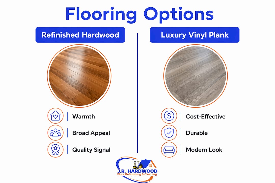 Infographic comparing hardwood and vinyl flooring appeal