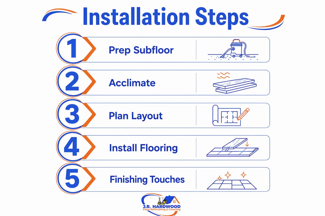 Infographic showing floor installation step-by-step flow