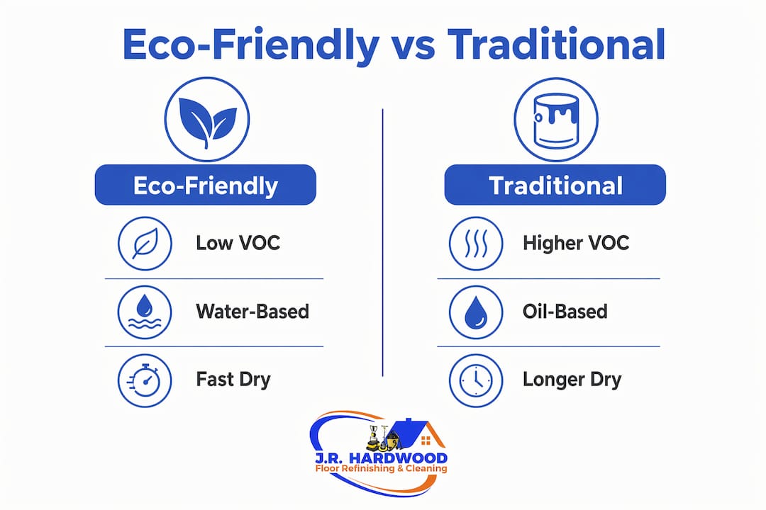 Infographic comparing eco-friendly and traditional floor finishes