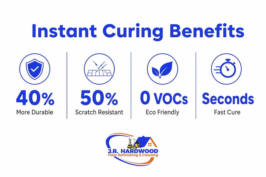 Infographic showing key benefits of instant curing flooring