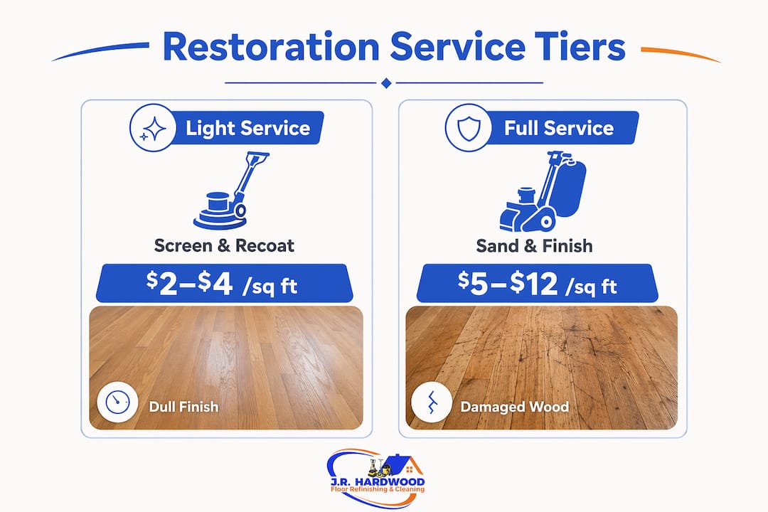 Infographic comparing hardwood restoration services and costs