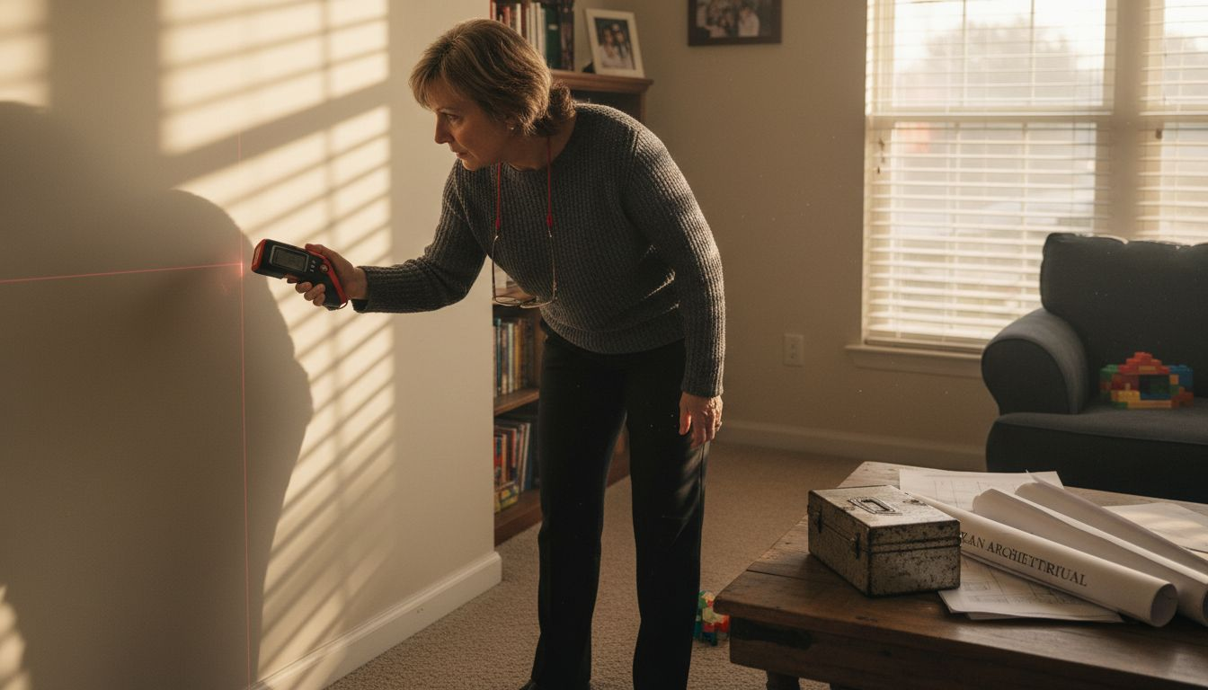 Un professionnel de l’immobilier en train de prendre les mesures d’une pièce chez un particulier