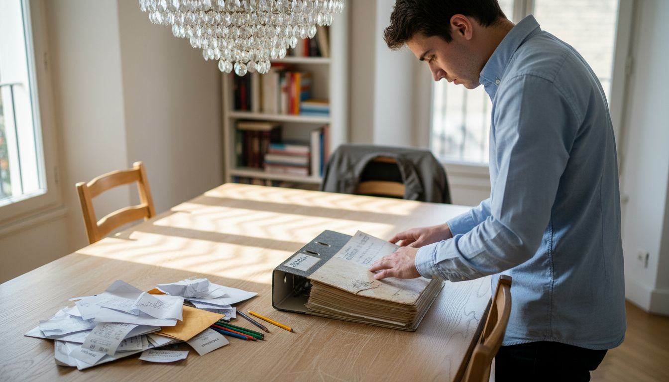 Un homme en train de classer des papiers pour constituer un dossier