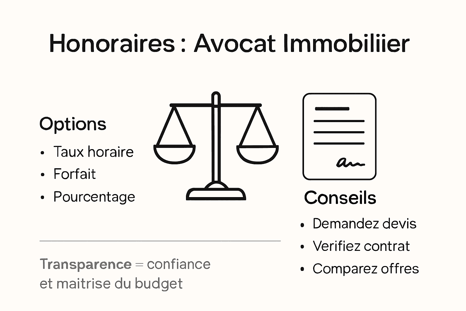 Tout savoir sur la clarté des tarifs des avocats spécialisés en droit immobilier, présenté en infographie