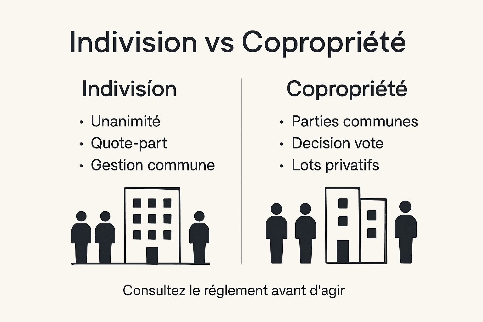 Infographie&nbsp;: les principales différences entre l’indivision et la copropriété