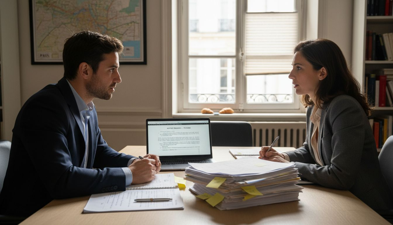 Des avocats en pleine discussion autour d’un dossier immobilier