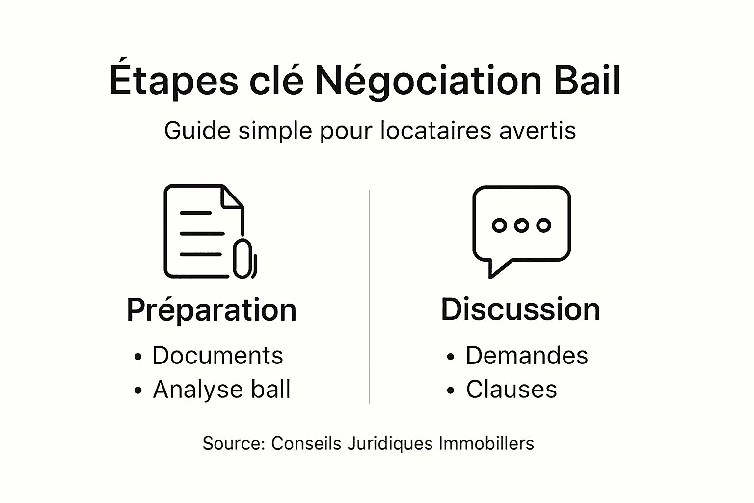 Visuel explicatif des différentes étapes clés pour réussir la négociation d’un bail