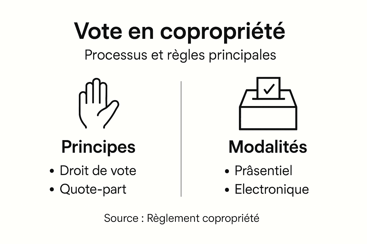 Présentation visuelle du déroulement d’un vote en assemblée de copropriété