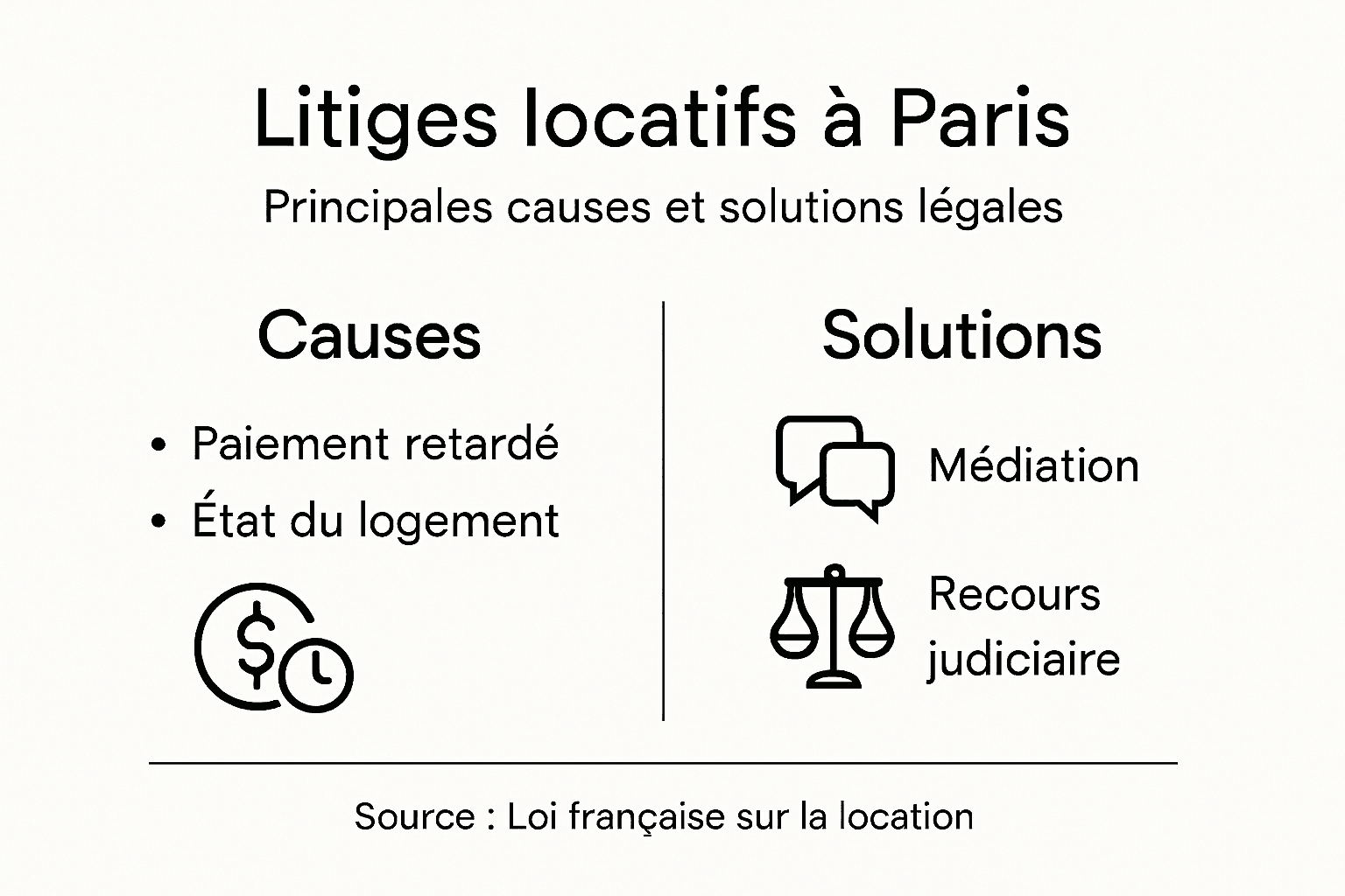 Infographie&nbsp;: comprendre les principaux motifs de conflits entre propriétaires et locataires, et découvrir les solutions pour les résoudre.