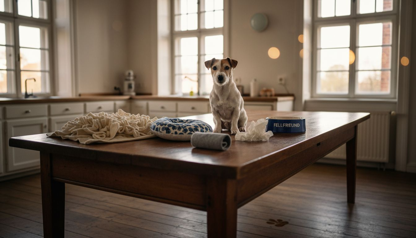 Auf dem Tisch liegen verschiedene Schnüffelspielzeuge für Hunde bereit.