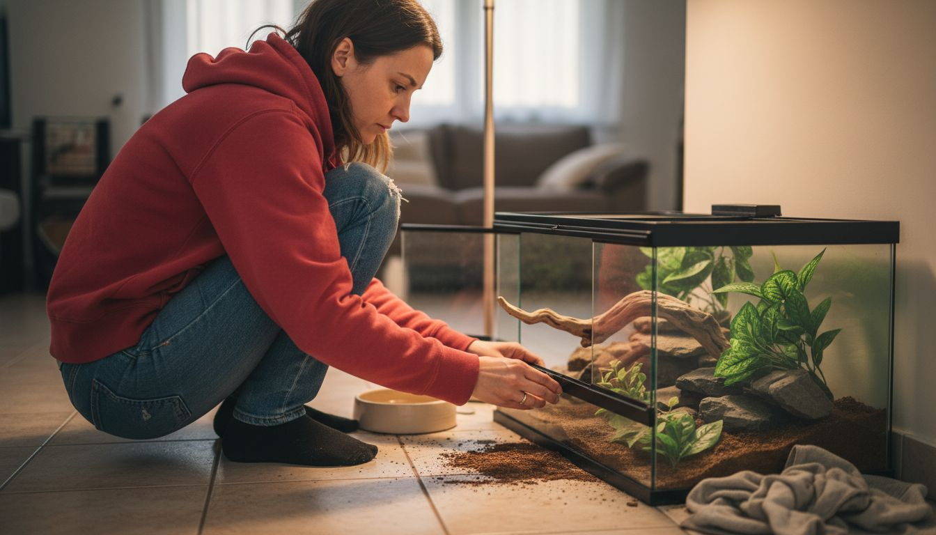 Holz und Steine im Terrarium kunstvoll arrangieren