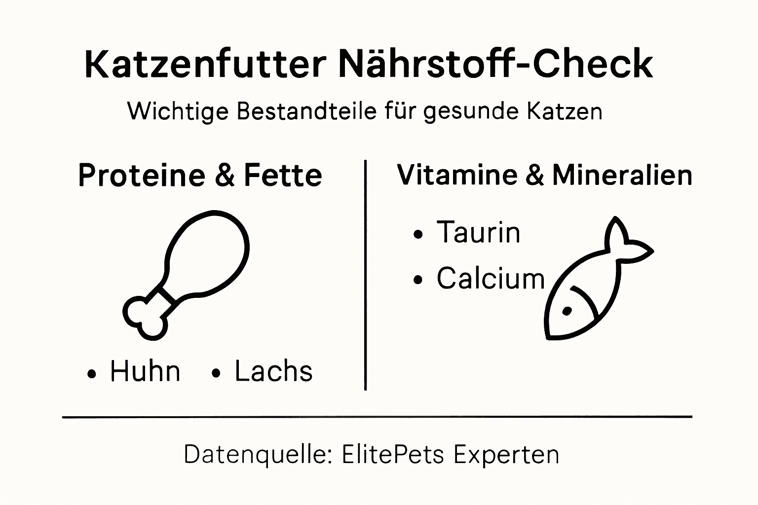 Übersichtliche Infografik: Die wichtigsten Nährstoffe im Katzenfutter auf einen Blick