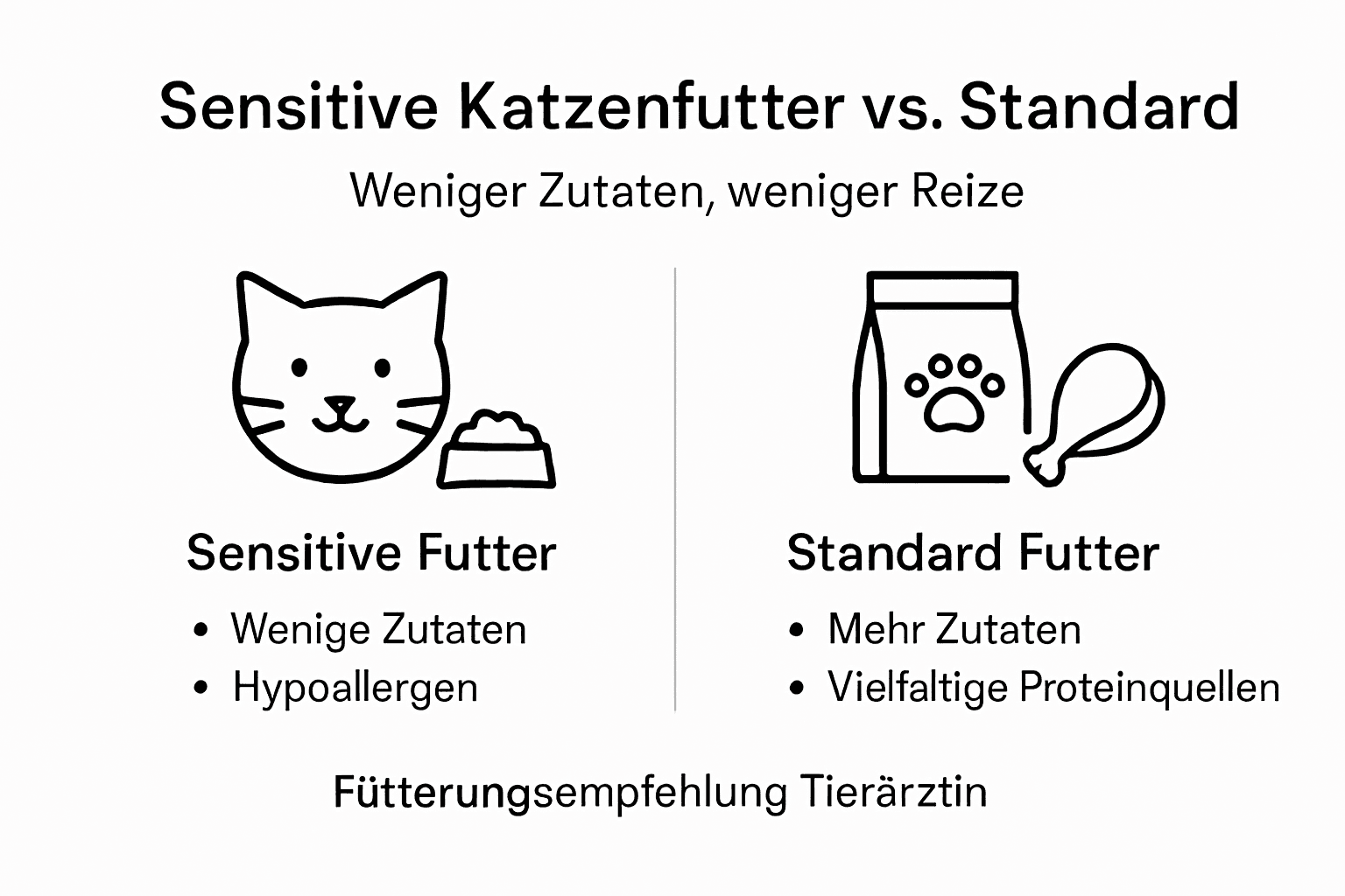 Infografik: Die wichtigsten Unterschiede bei sensitivem Katzenfutter – kompakt zusammengefasst