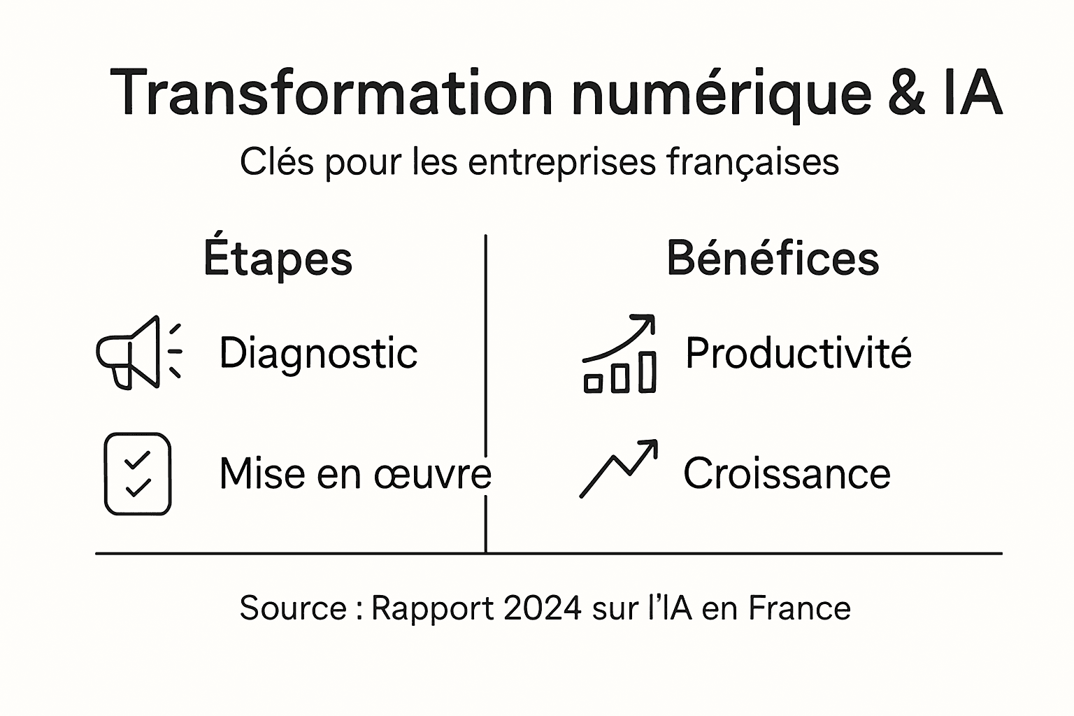 Découvrez en un coup d’œil les différentes étapes clés de l’intelligence artificielle ainsi que les avantages concrets qu’elle apporte, grâce à cette infographie claire et synthétique.