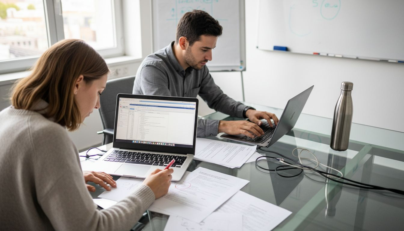 Des collègues qui mettent en ordre les données marketing