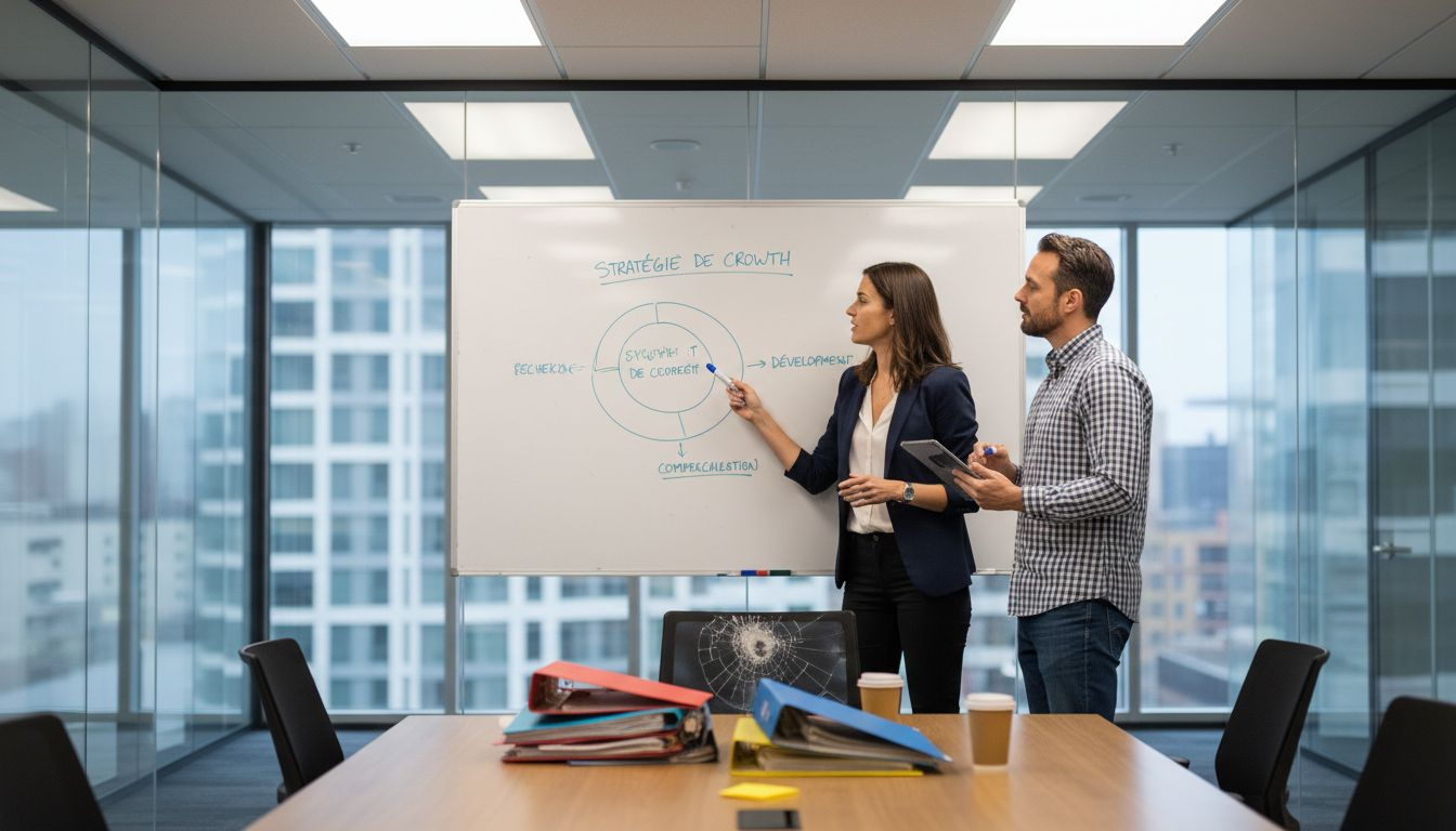 Réunion d'équipe au sein de l'entreprise pour discuter de l'intégration des agents intelligents.