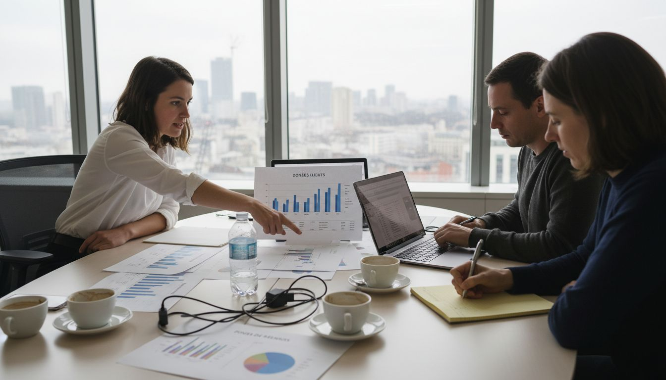 Une équipe passe au peigne fin des rapports clients désorganisés afin d’y voir plus clair.