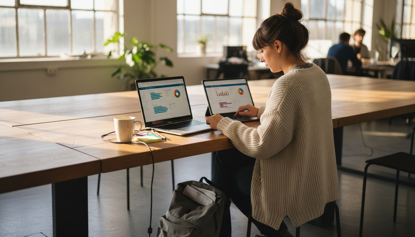 Un salarié en train de tester des outils d'automatisation depuis son poste de travail.