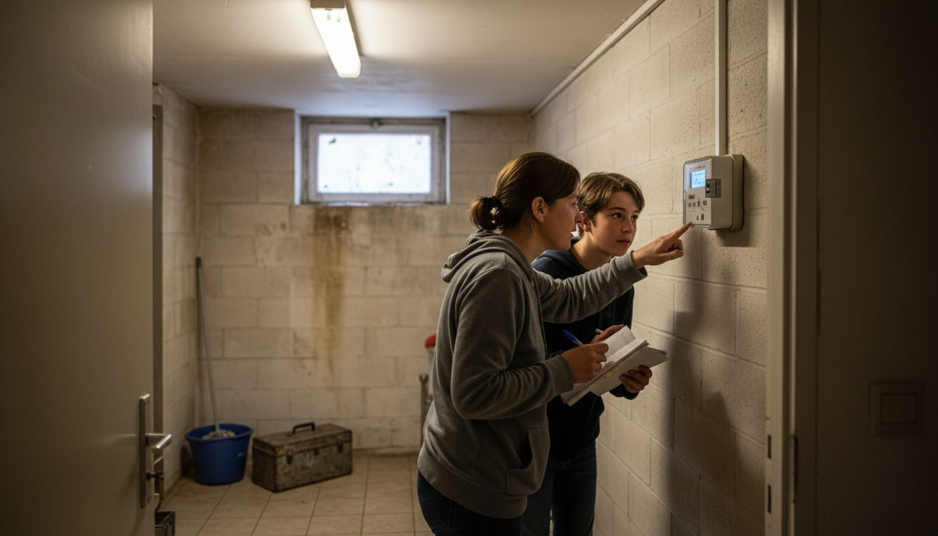 Une famille consulte le compteur de leur installation solaire pour suivre la production d’énergie.