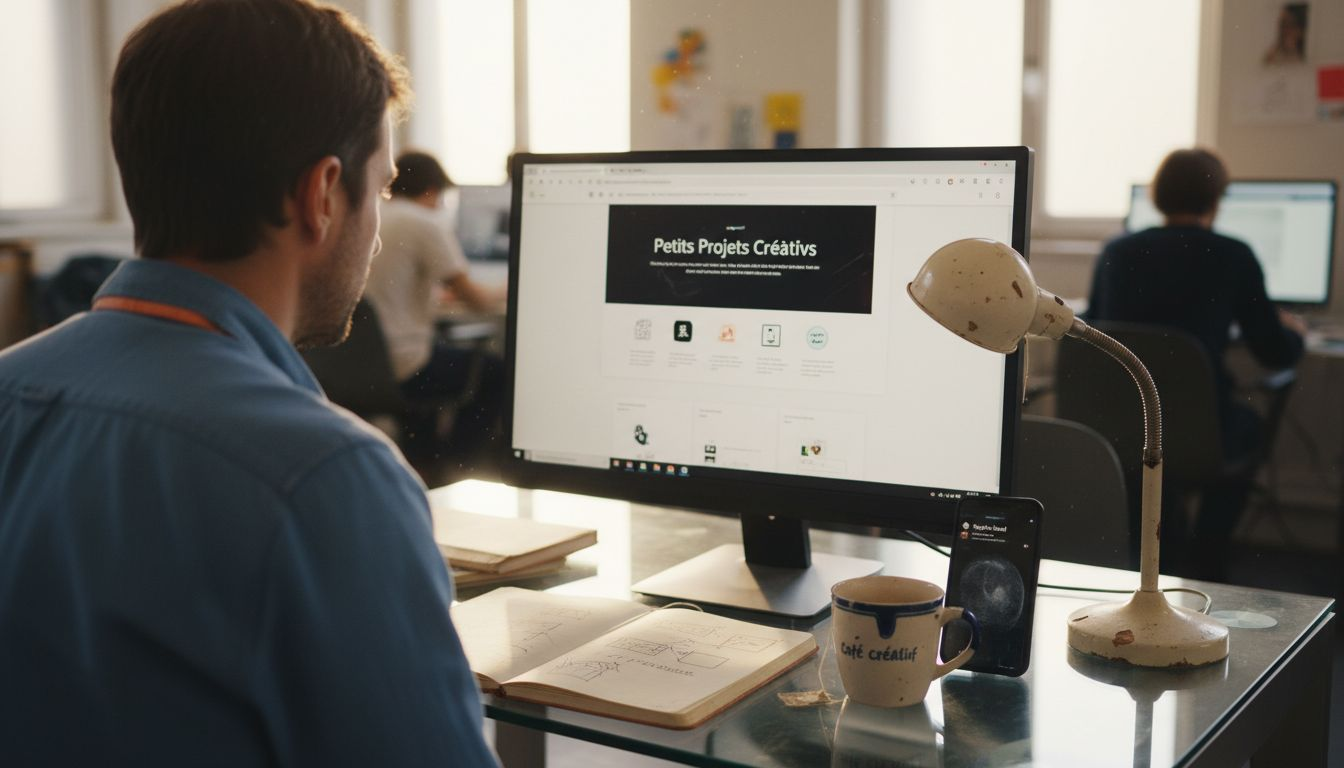 Un designer explore le site internet d’une petite entreprise depuis son espace de travail.