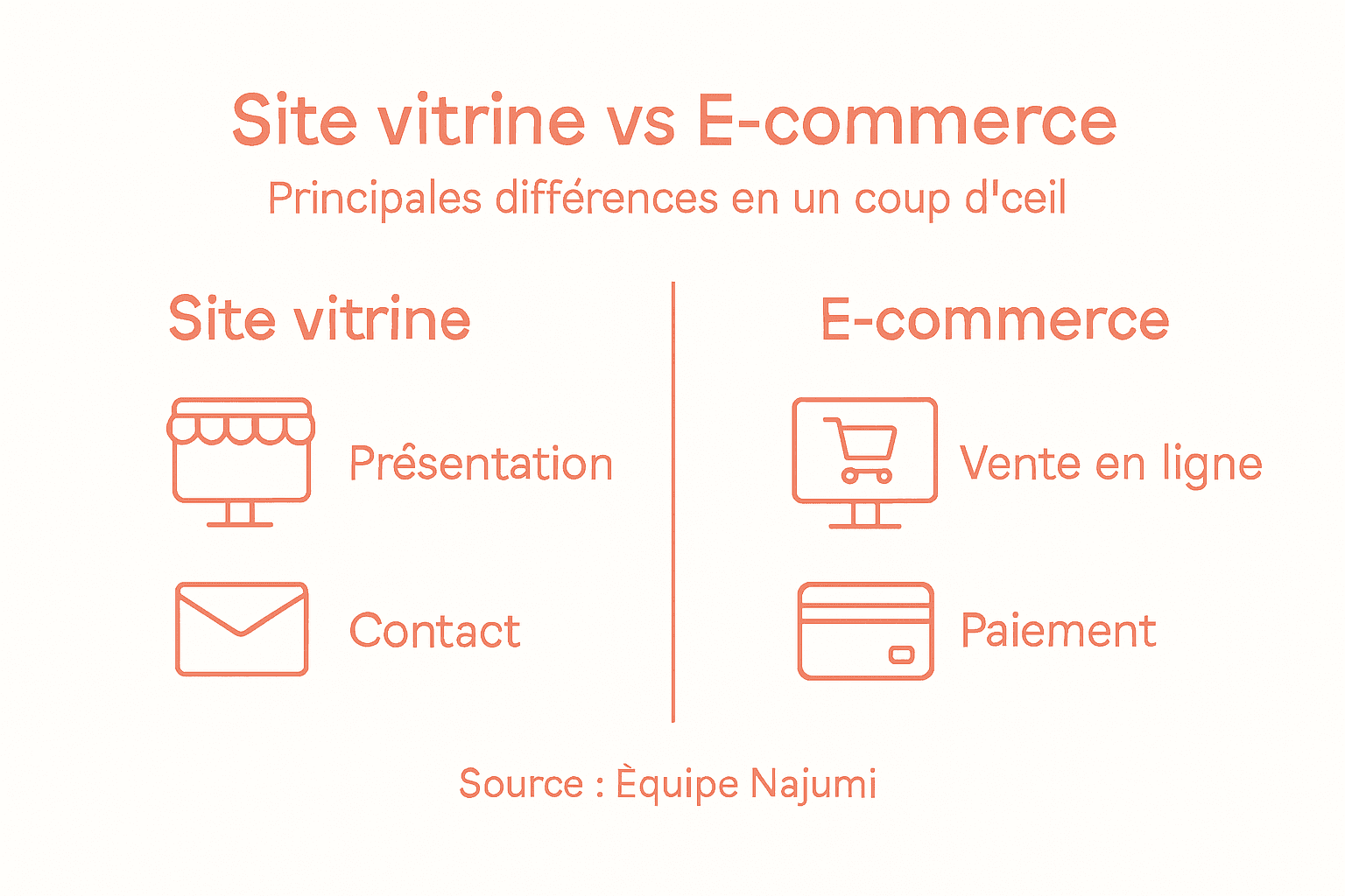 Infographie : différences clés entre site vitrine et boutique en ligne